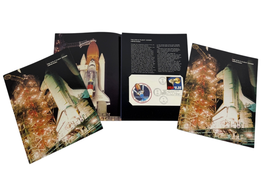 (3) Vintage 1983 Limited Edition STS-8 Flight First Day Covers Booklets Featuring the Space Shuttle Challenger with Special Postmarks from the Launch on August 30, 1983 - These Covers Were Flown Into Space During the STS-8 Mission