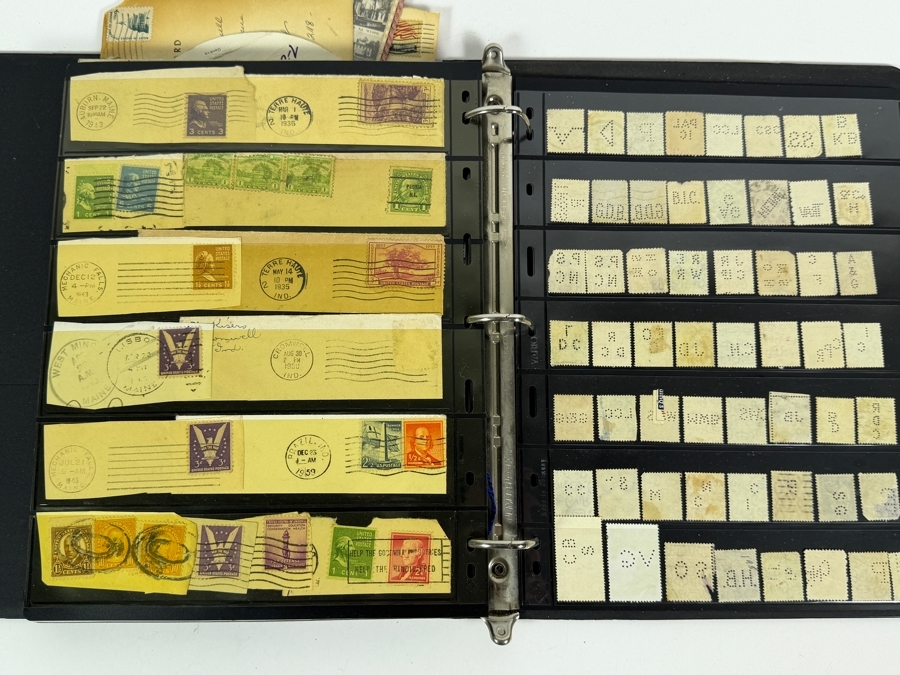 Collectible Binder Featuring Mint Postage Stamps, WWII German Stamps, Postcards, War Ration Books, WWII-era Aircraft Identification Cards, Perforated Initials (Perfin) Stamps and More - See Photos [Photo 29]