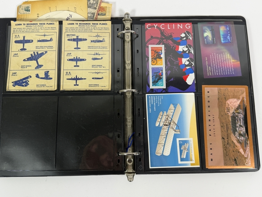 Collectible Binder Featuring Mint Postage Stamps, WWII German Stamps, Postcards, War Ration Books, WWII-era Aircraft Identification Cards, Perforated Initials (Perfin) Stamps and More - See Photos [Photo 17]