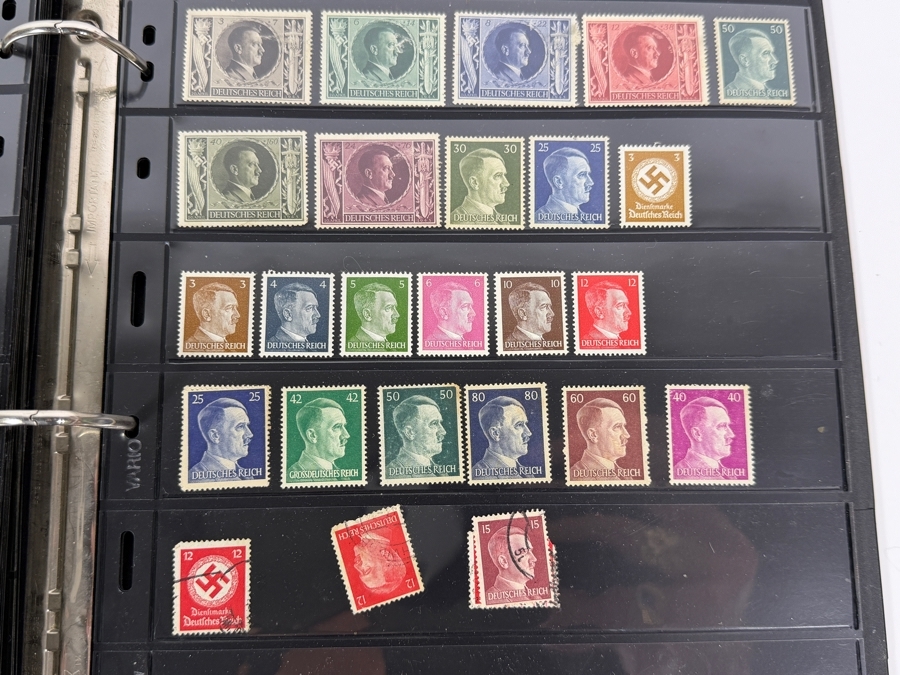 Collectible Binder Featuring Mint Postage Stamps, WWII German Stamps, Postcards, War Ration Books, WWII-era Aircraft Identification Cards, Perforated Initials (Perfin) Stamps and More - See Photos [Photo 4]