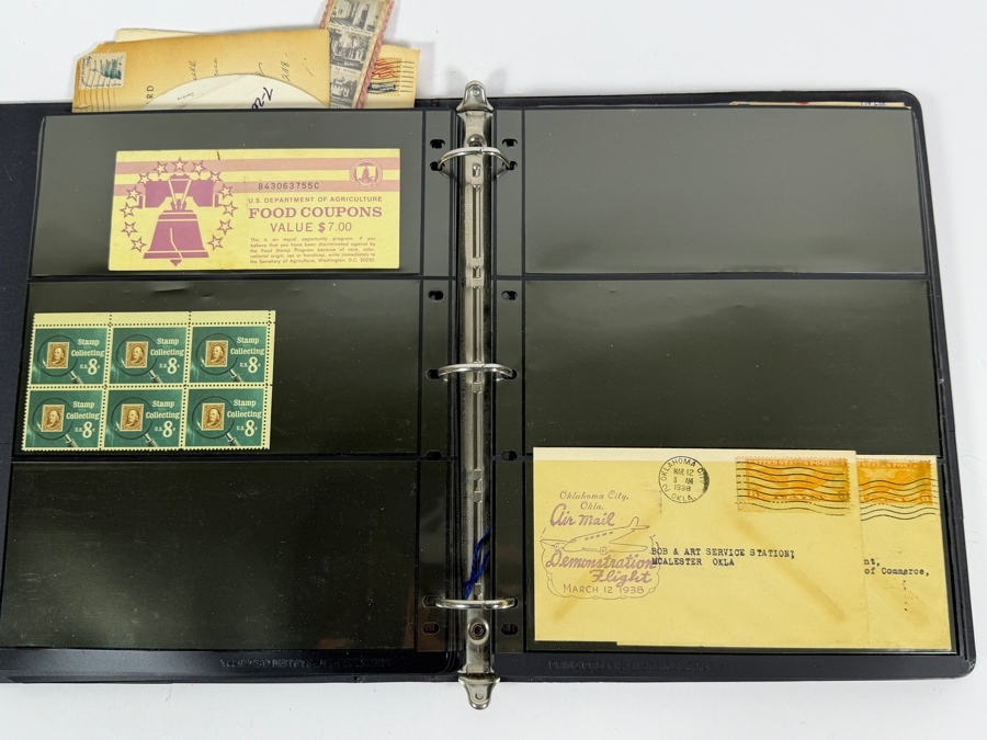 Collectible Binder Featuring Mint Postage Stamps, WWII German Stamps, Postcards, War Ration Books, WWII-era Aircraft Identification Cards, Perforated Initials (Perfin) Stamps and More - See Photos [Photo 15]