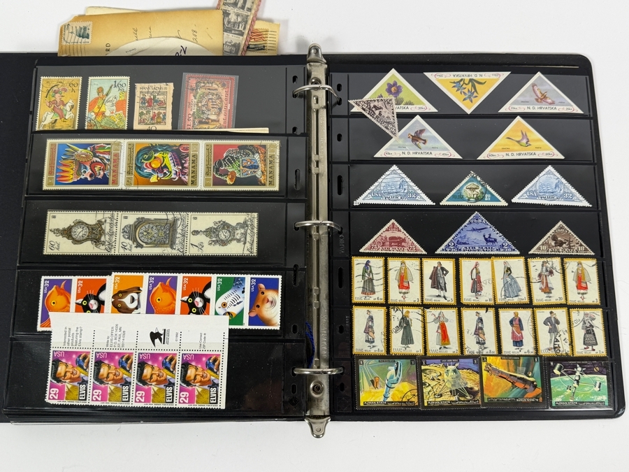 Collectible Binder Featuring Mint Postage Stamps, WWII German Stamps, Postcards, War Ration Books, WWII-era Aircraft Identification Cards, Perforated Initials (Perfin) Stamps and More - See Photos [Photo 27]