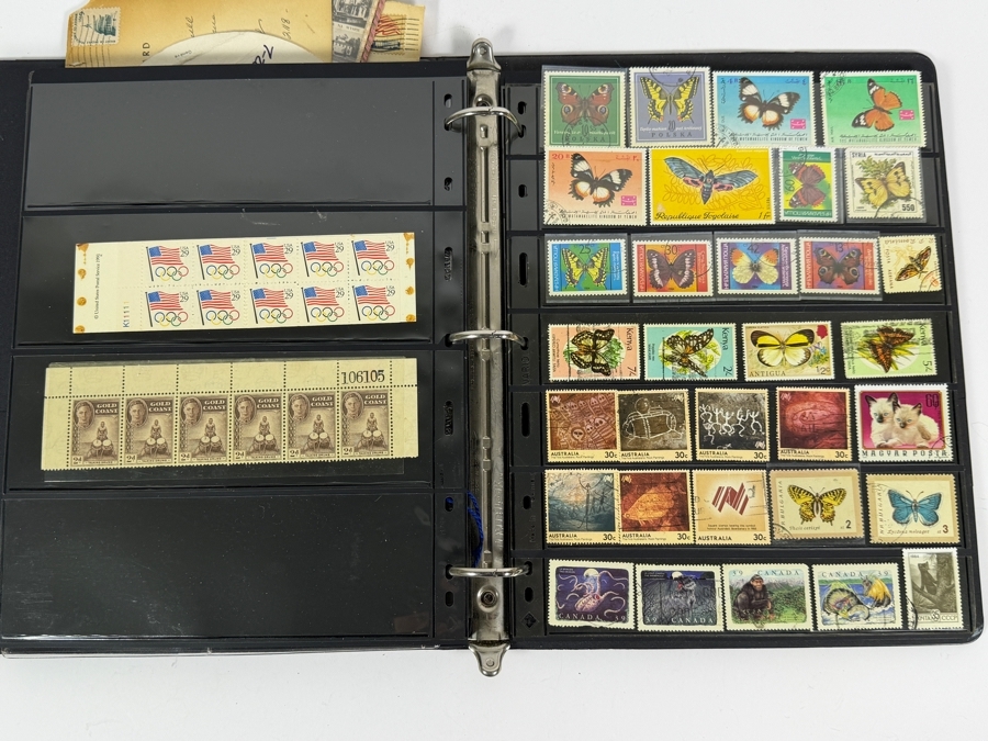 Collectible Binder Featuring Mint Postage Stamps, WWII German Stamps, Postcards, War Ration Books, WWII-era Aircraft Identification Cards, Perforated Initials (Perfin) Stamps and More - See Photos [Photo 24]