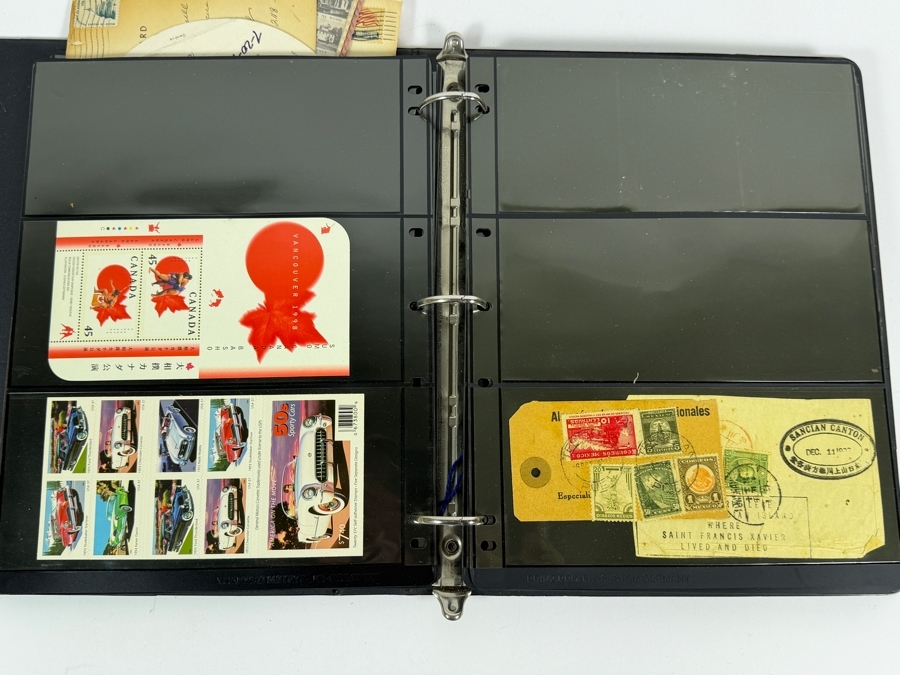 Collectible Binder Featuring Mint Postage Stamps, WWII German Stamps, Postcards, War Ration Books, WWII-era Aircraft Identification Cards, Perforated Initials (Perfin) Stamps and More - See Photos [Photo 12]