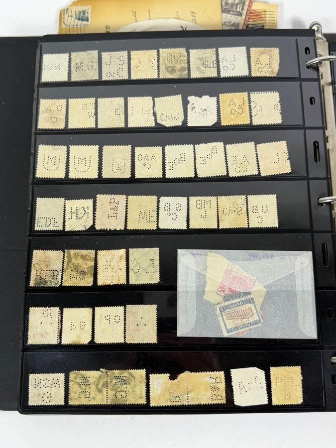 Collectible Binder Featuring Mint Postage Stamps, WWII German Stamps, Postcards, War Ration Books, WWII-era Aircraft Identification Cards, Perforated Initials (Perfin) Stamps and More - See Photos [Photo 31]