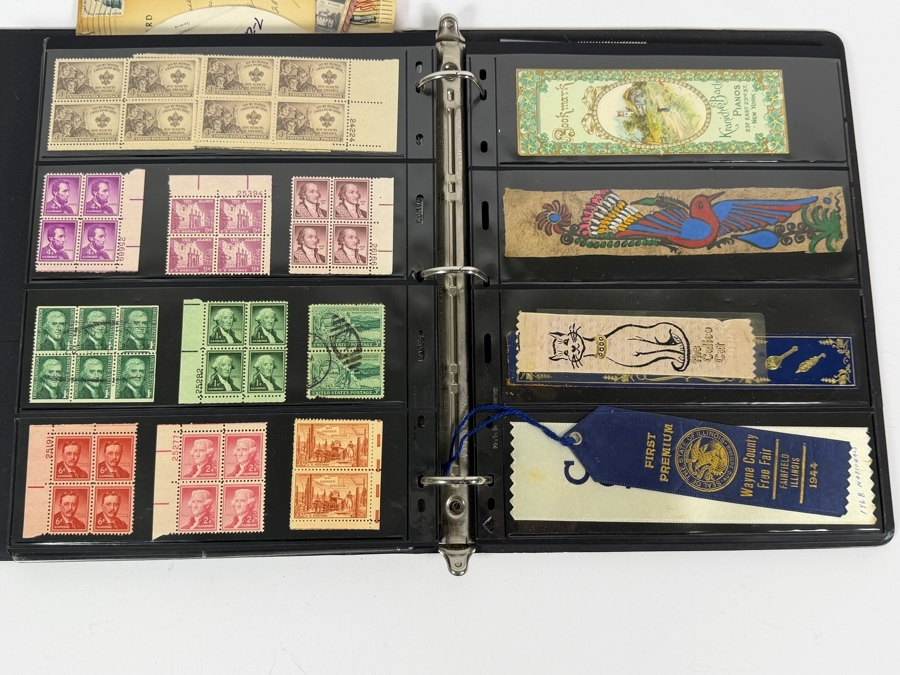 Collectible Binder Featuring Mint Postage Stamps, WWII German Stamps, Postcards, War Ration Books, WWII-era Aircraft Identification Cards, Perforated Initials (Perfin) Stamps and More - See Photos [Photo 23]