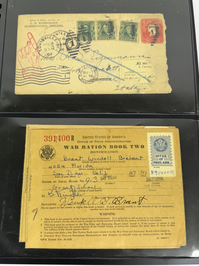 Collectible Binder Featuring Mint Postage Stamps, WWII German Stamps, Postcards, War Ration Books, WWII-era Aircraft Identification Cards, Perforated Initials (Perfin) Stamps and More - See Photos [Photo 10]