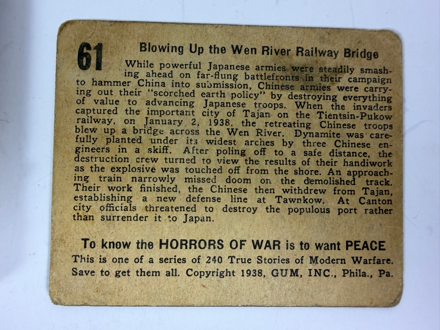 (3) 1938 'Horrors of War' Gum, Inc. Trading Cards and Vintage 1941 Our Navy's Striking Power Hardcover Book: Close-Ups of Its Latest Equipment by Leonard G. Winans and Illustrated by Robert Sherry [Photo 8]
