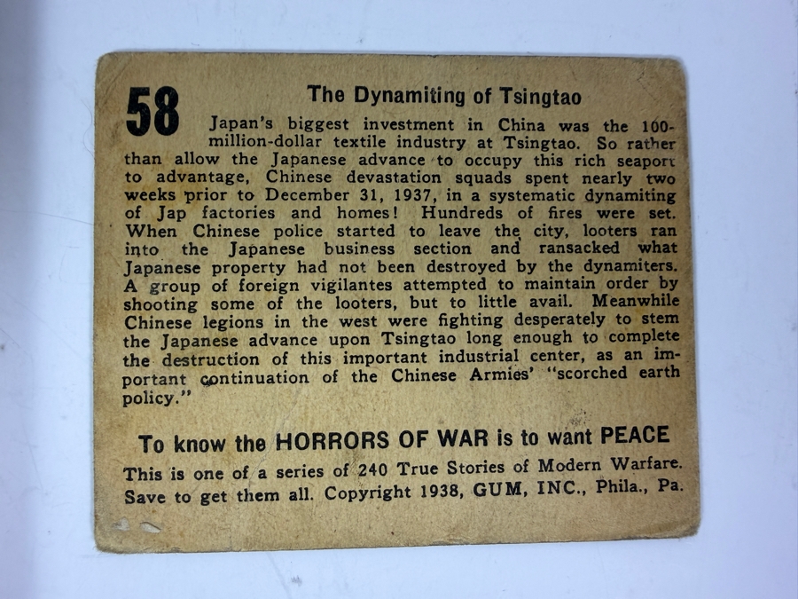 (3) 1938 'Horrors of War' Gum, Inc. Trading Cards and Vintage 1941 Our Navy's Striking Power Hardcover Book: Close-Ups of Its Latest Equipment by Leonard G. Winans and Illustrated by Robert Sherry [Photo 7]