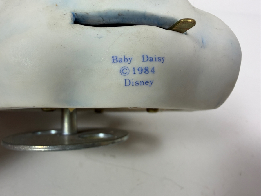 Vintage 1984 Goebel New Arrival Disney Music Box Featuring Baby Daisy Duck and a Stork 7'H [Photo 4]