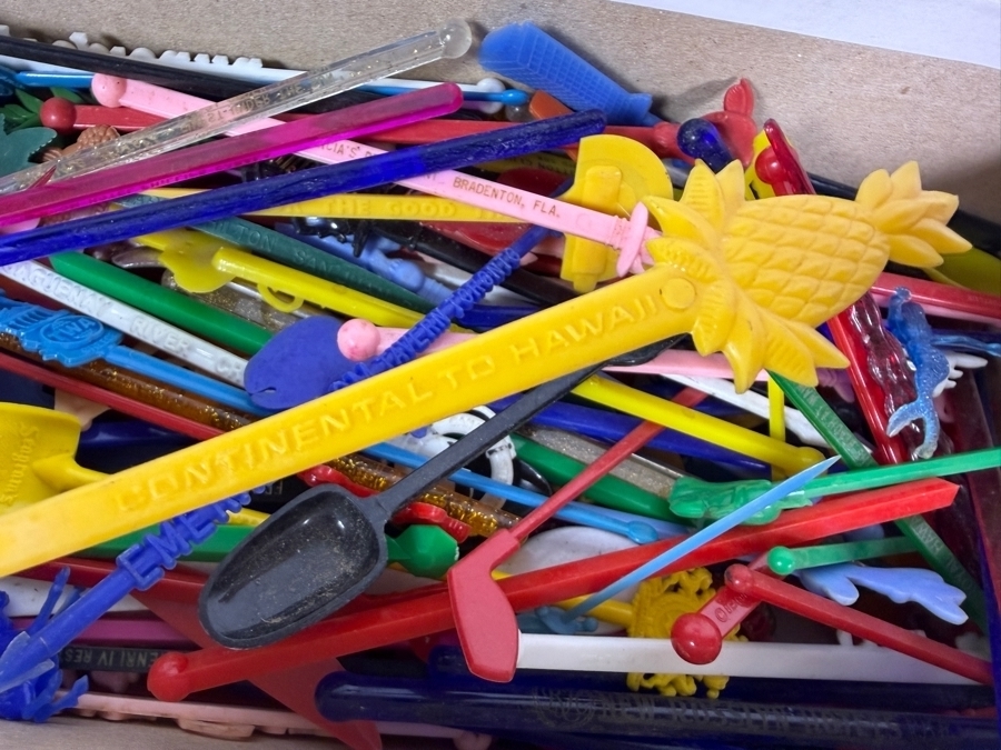 Collection of Vintage MCM Barware Plastic Swizzle Sticks from Vegas Casinos, the Disneyland Hotel, Airlines, Trader Vic's and More [Photo 9]