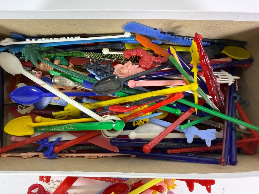 Collection of Vintage MCM Barware Plastic Swizzle Sticks from Vegas Casinos, the Disneyland Hotel, Airlines, Trader Vic's and More [Photo 11]