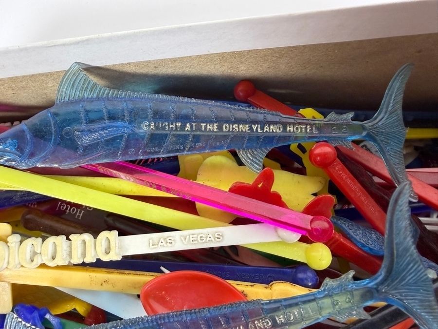 Collection of Vintage MCM Barware Plastic Swizzle Sticks from Vegas Casinos, the Disneyland Hotel, Airlines, Trader Vic's and More [Photo 4]