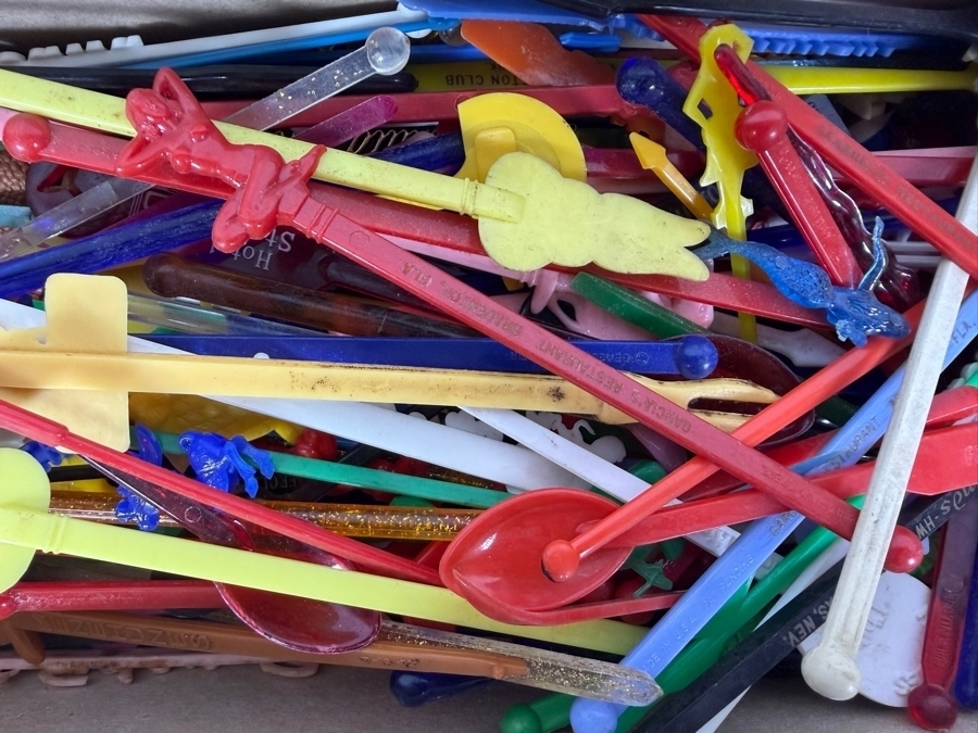 Collection of Vintage MCM Barware Plastic Swizzle Sticks from Vegas Casinos, the Disneyland Hotel, Airlines, Trader Vic's and More [Photo 6]