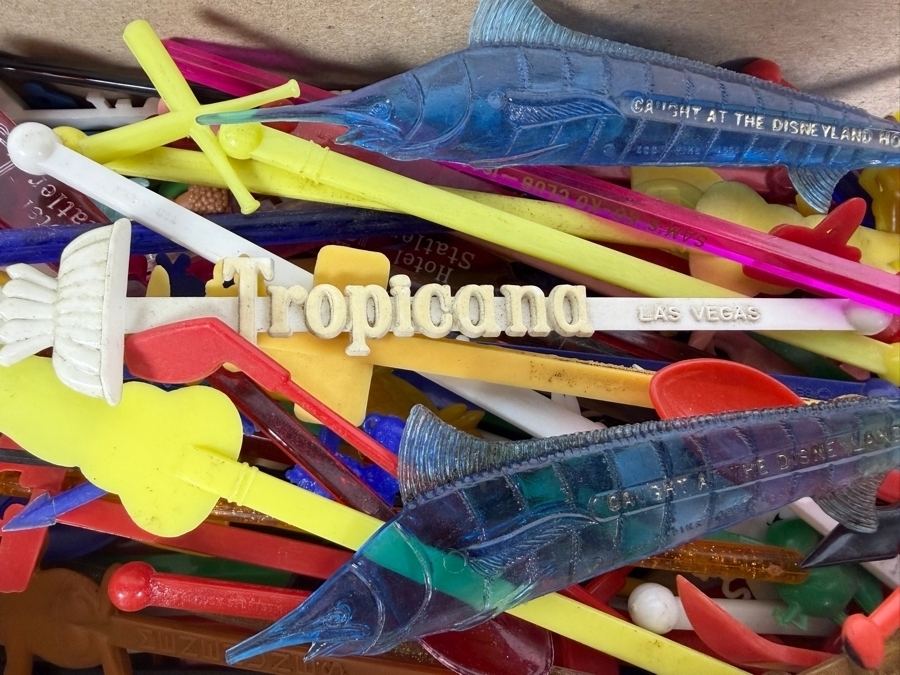 Collection of Vintage MCM Barware Plastic Swizzle Sticks from Vegas Casinos, the Disneyland Hotel, Airlines, Trader Vic's and More [Photo 3]