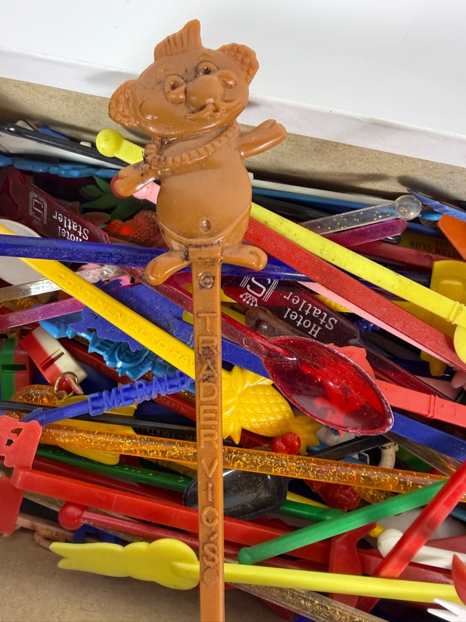 Collection of Vintage MCM Barware Plastic Swizzle Sticks from Vegas Casinos, the Disneyland Hotel, Airlines, Trader Vic's and More [Photo 8]