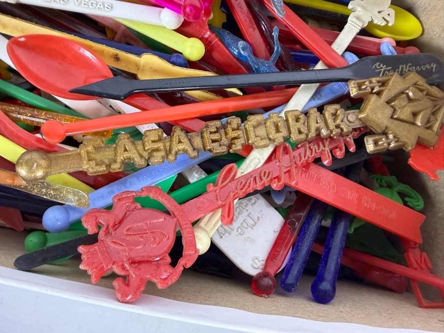 Collection of Vintage MCM Barware Plastic Swizzle Sticks from Vegas Casinos, the Disneyland Hotel, Airlines, Trader Vic's and More [Photo 5]