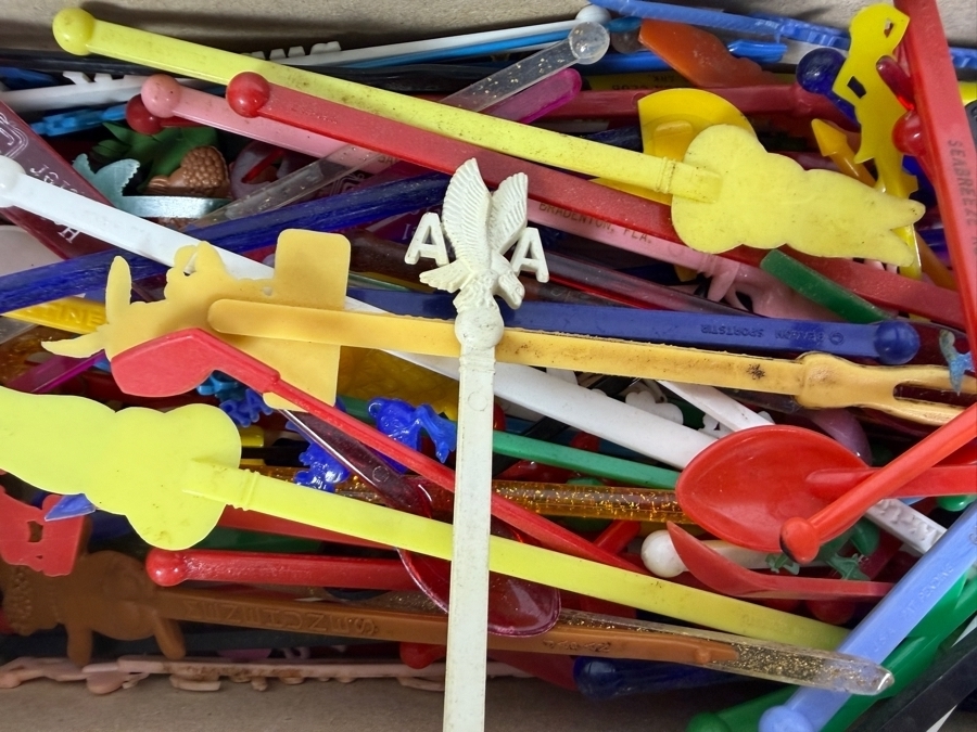 Collection of Vintage MCM Barware Plastic Swizzle Sticks from Vegas Casinos, the Disneyland Hotel, Airlines, Trader Vic's and More [Photo 7]
