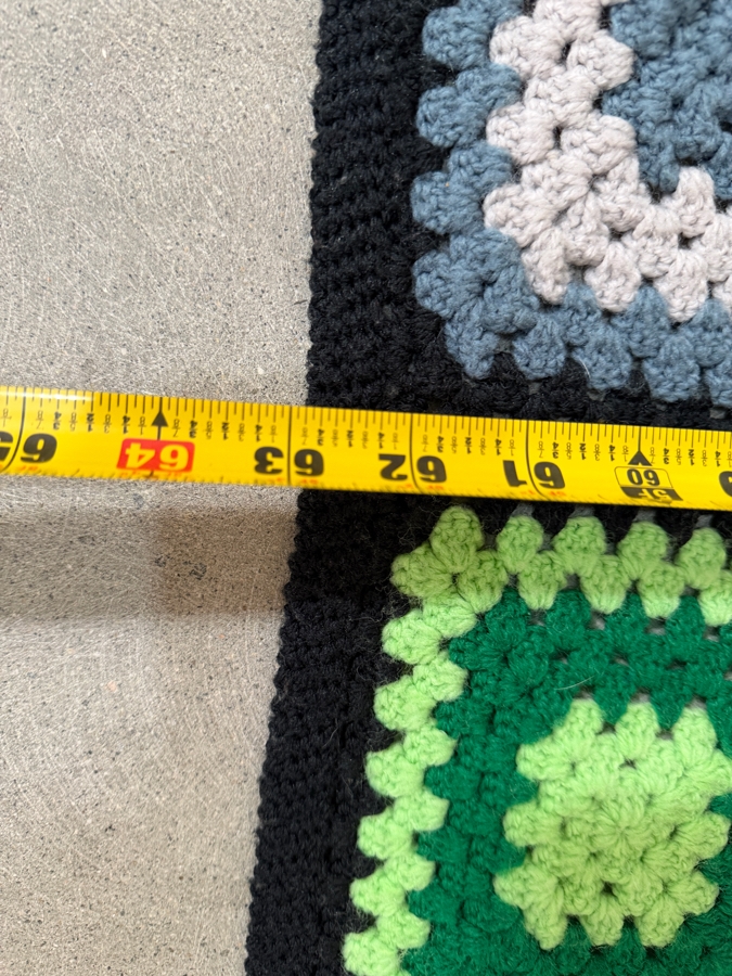 Vintage Handcrafted Multi Color Granny Square Crochet Afghan Blanket With Black Border 63' X 85' [Photo 4]