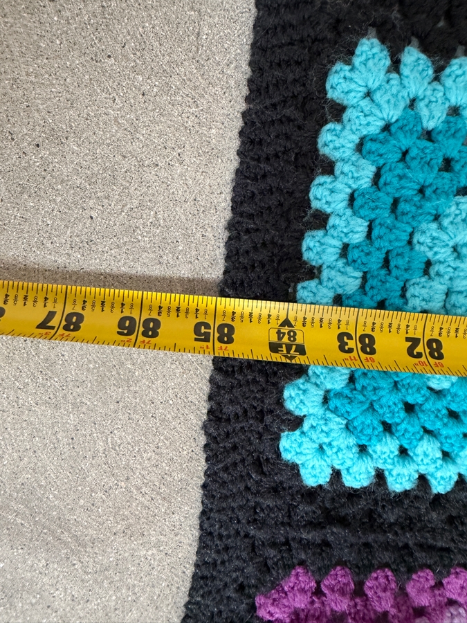 Vintage Handcrafted Multi Color Granny Square Crochet Afghan Blanket With Black Border 63' X 85' [Photo 5]