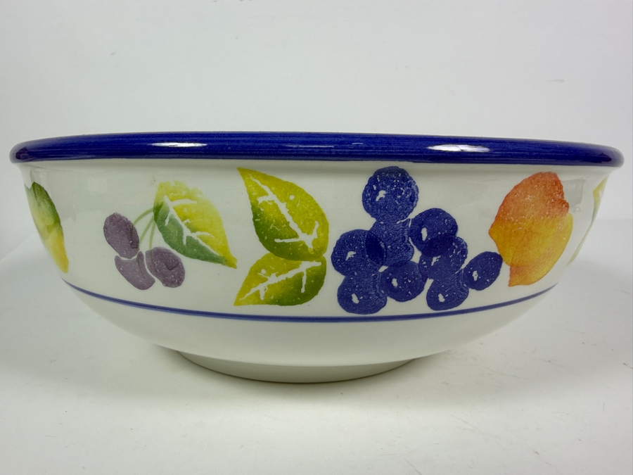 New Furio Made In Italy Hand Painted Fruit Pattern Large Ceramic Pasta Serving Bowl 12'W X 4.5'H [Photo 3]