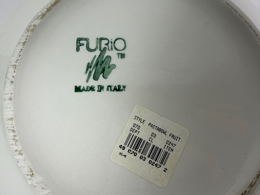 New Furio Made In Italy Hand Painted Fruit Pattern Large Ceramic Pasta Serving Bowl 12'W X 4.5'H [Photo 4]