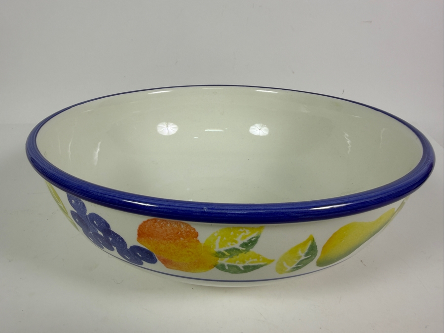 New Furio Made In Italy Hand Painted Fruit Pattern Large Ceramic Pasta Serving Bowl 12'W X 4.5'H [Photo 2]