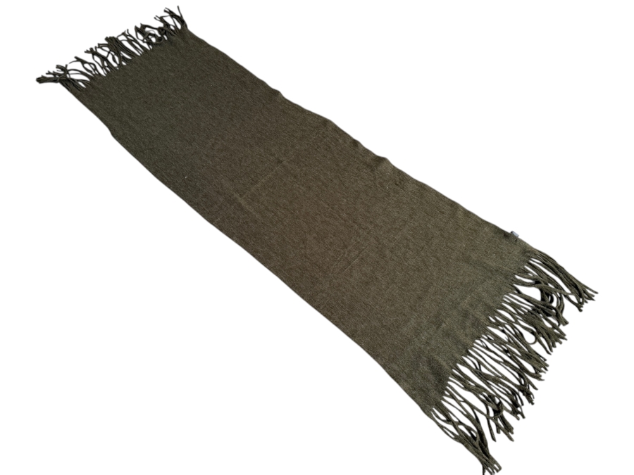 Anthropologie Olive Green Knit Winter Scarf With Long Fringed Trim 27' X 94'