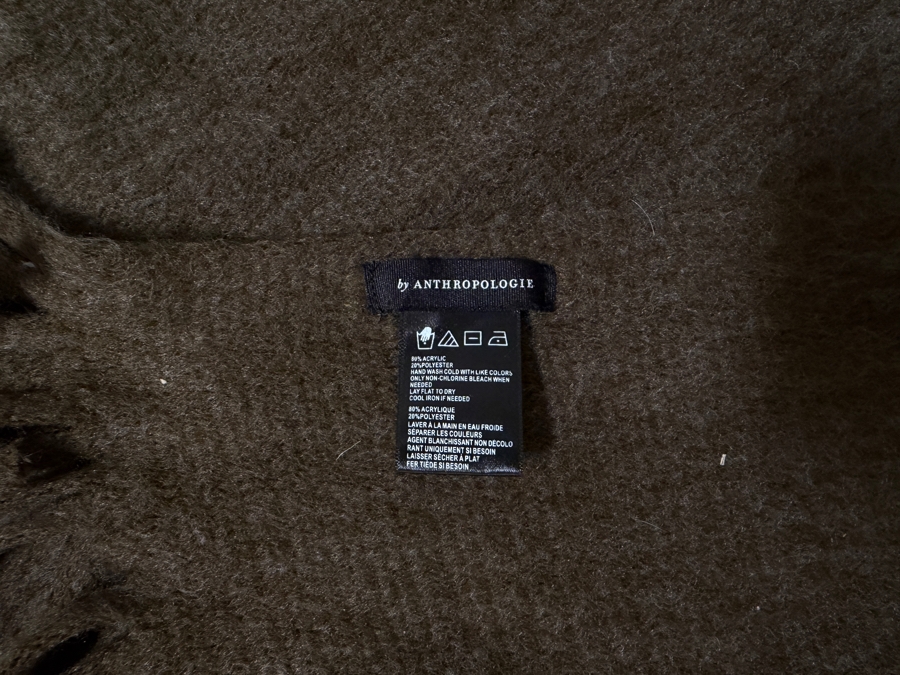 Anthropologie Olive Green Knit Winter Scarf With Long Fringed Trim 27' X 94' [Photo 2]