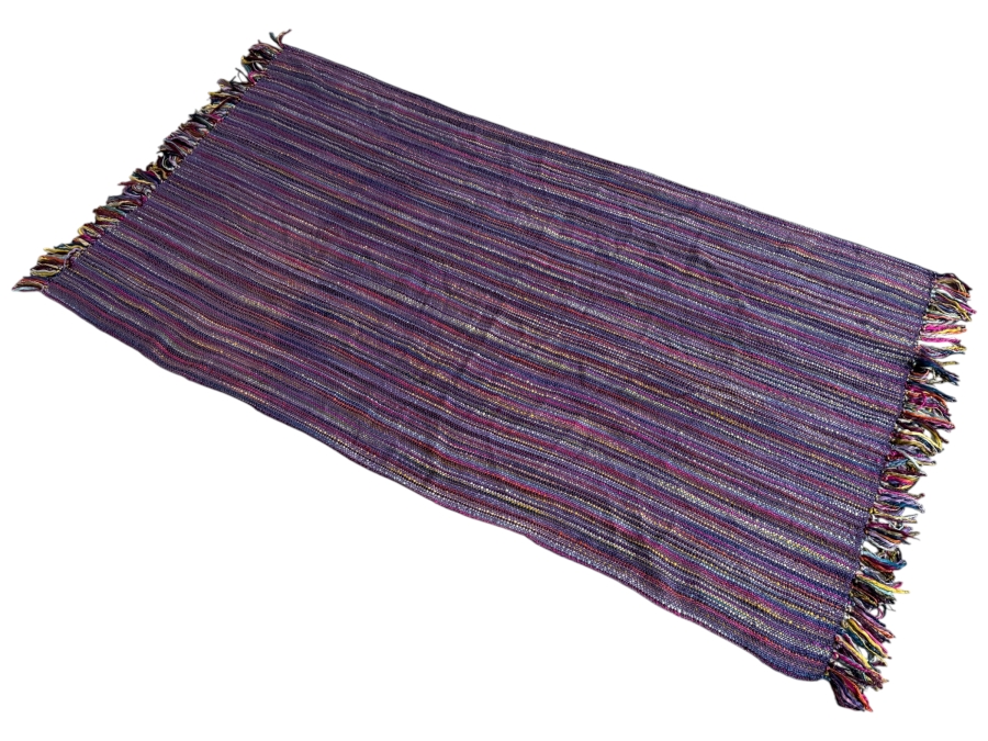 Crate And Barrel Multi Color Striped Flat Weave Throw With Fringed Trim 40' X 70'