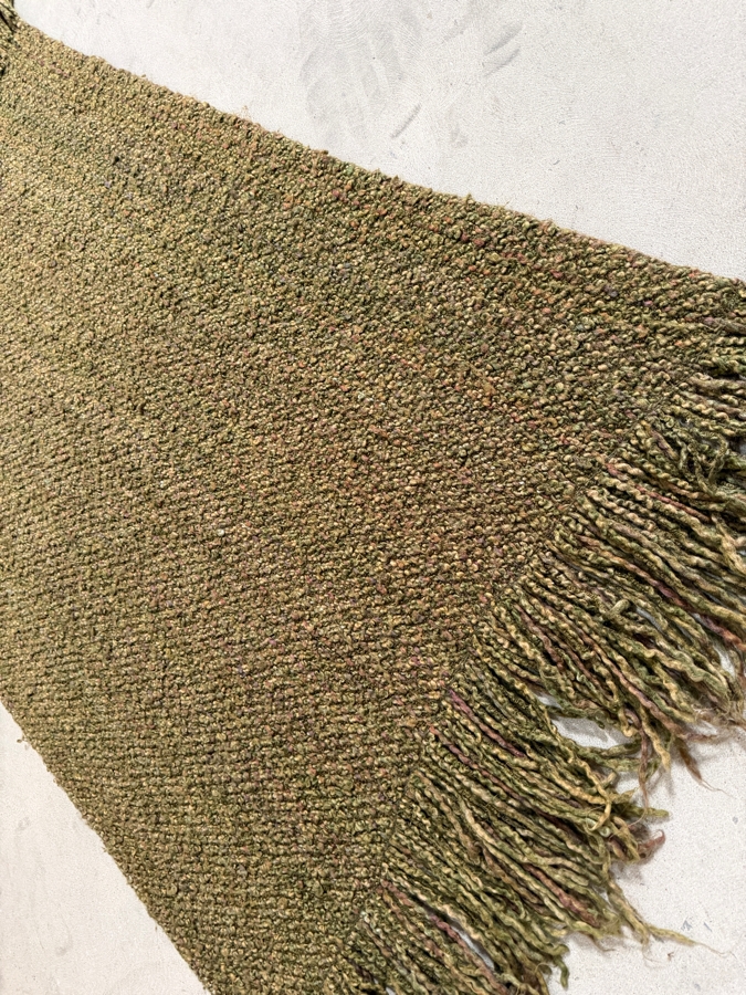 Kennebunk Weavers Olive Green Chunky Knit Wool Throw Blanket With Thick Fringed Borders 71x42 [Photo 2]