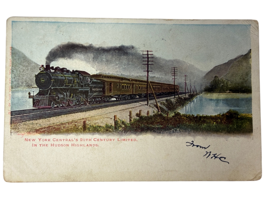 Antique 1907 New York Central's 20th Century Limited In the Hudson Highlands Railroad Train Postcard
