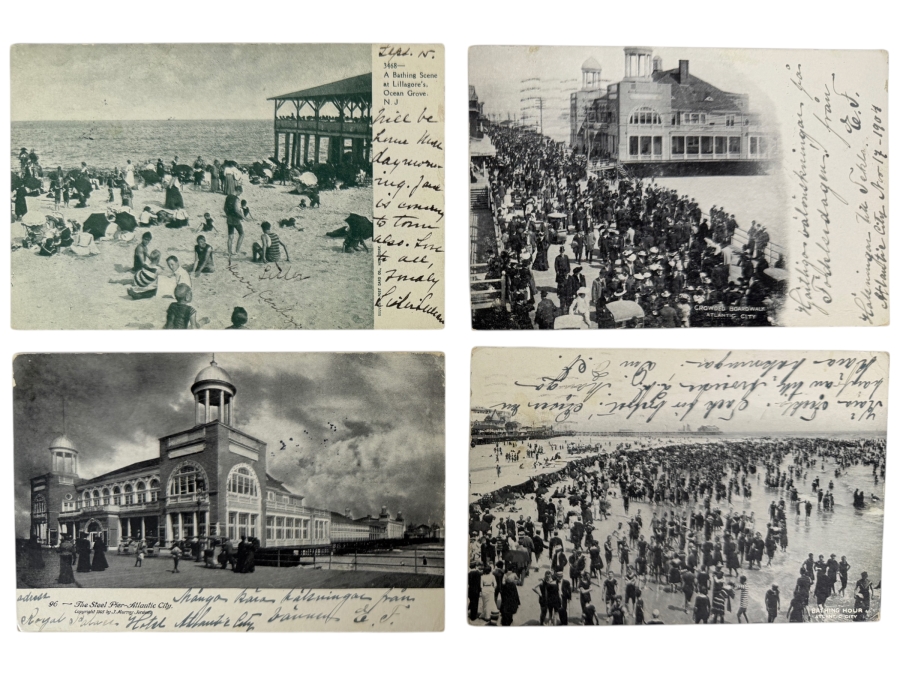 (4) Antique 1904/1905 Beach Boardwalk Atlantic City / Ocean Grove NJ Postcards