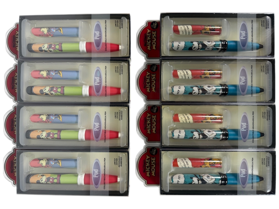 Collection of (8) New Old Stock Disney's Mickey Mouse Limited Edition Pod Pens by The CDM Company 2004