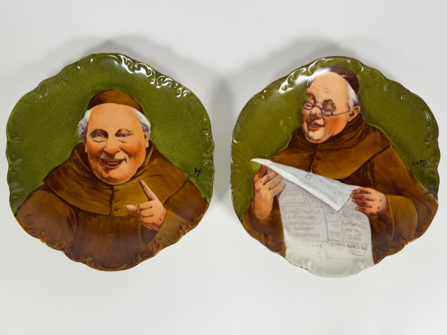 Pair Of Antique Limoges Coronet France Hand Painted Porcelain Monk Friar Cabinet Plates Signed Le Pic And Bay 9.5'W [Photo 2]