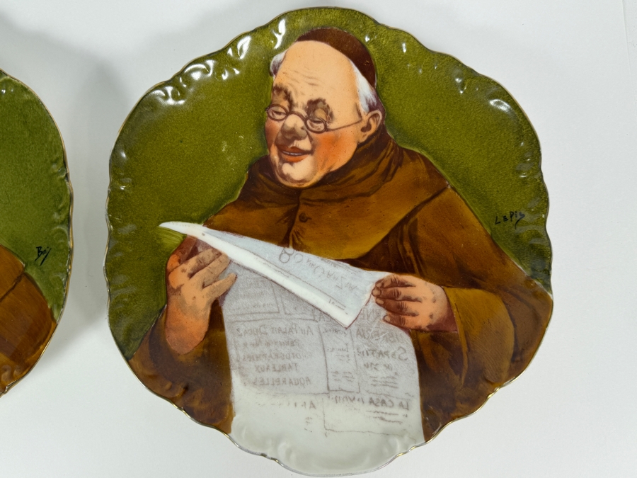 Pair Of Antique Limoges Coronet France Hand Painted Porcelain Monk Friar Cabinet Plates Signed Le Pic And Bay 9.5'W [Photo 6]