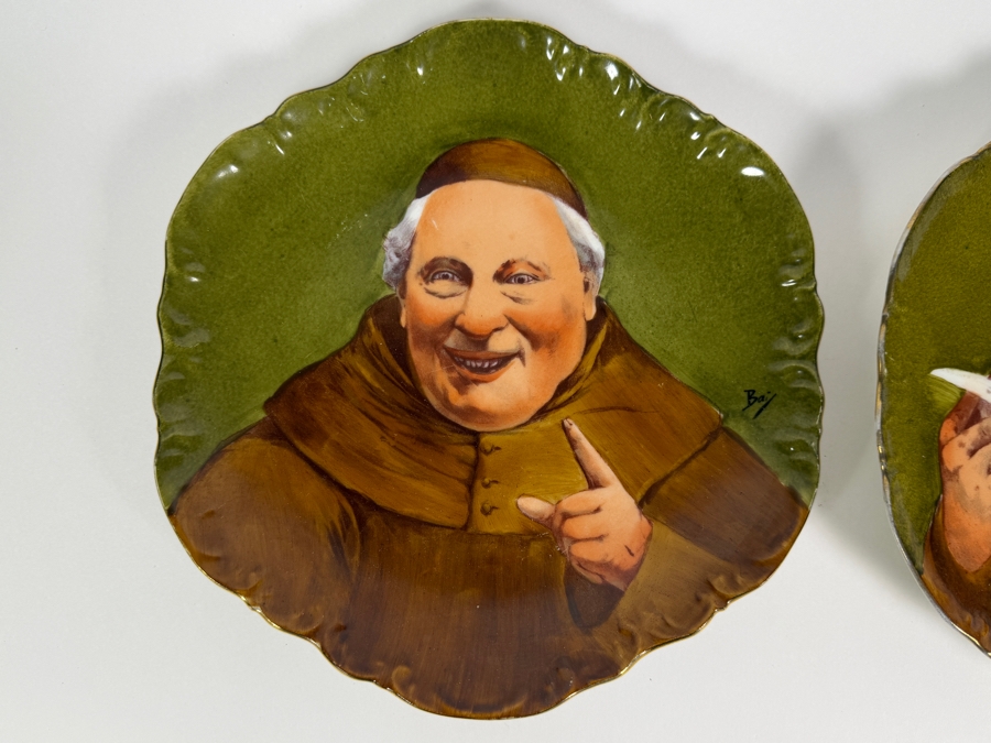 Pair Of Antique Limoges Coronet France Hand Painted Porcelain Monk Friar Cabinet Plates Signed Le Pic And Bay 9.5'W [Photo 3]