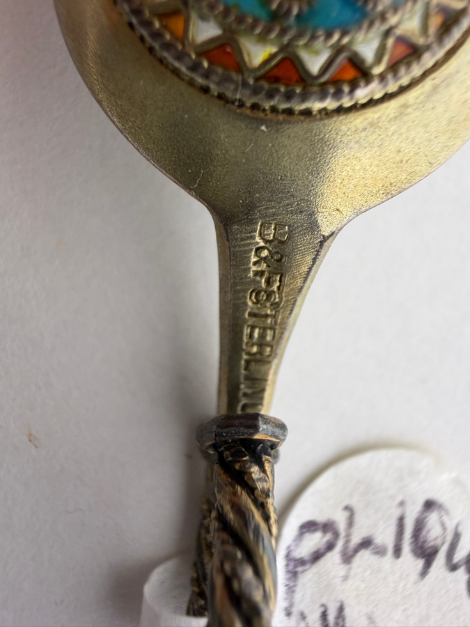 Antique Danish Bjerring And Fjelstrup Sterling Silver Gilt Plique A Jour Enamel Demitasse Tea Caddy Spoon 7.1g [Photo 4]