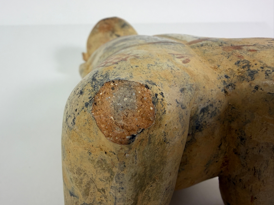 Antique Pre Columbian Jalisco Ameca Style Seated Pregnant Female Terracotta Figurine With Body Paint Ornamentation And Open Crown Aperture 9'H [Photo 9]
