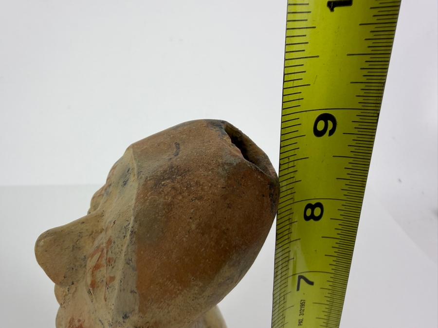 Antique Pre Columbian Jalisco Ameca Style Seated Pregnant Female Terracotta Figurine With Body Paint Ornamentation And Open Crown Aperture 9'H [Photo 11]