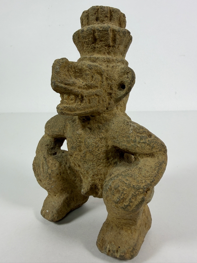 Antique Pre Columbian Costa Rica Atlantic Watershed Volcanic Stone Squatting Anthropomorphic Shaman Sukia Figure 6.5'H [Photo 3]