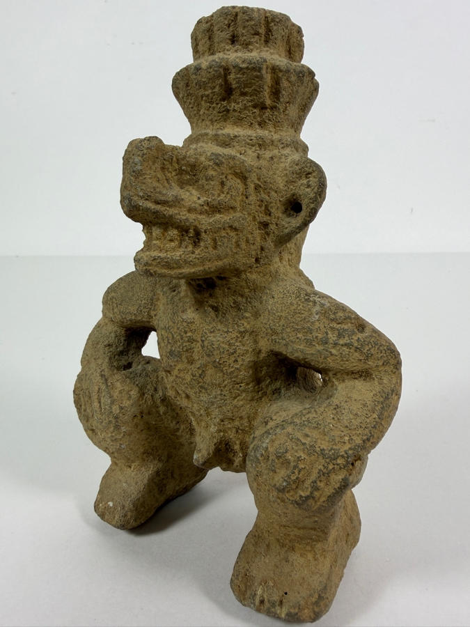 Antique Pre Columbian Costa Rica Atlantic Watershed Volcanic Stone Squatting Anthropomorphic Shaman Sukia Figure 6.5'H [Photo 2]
