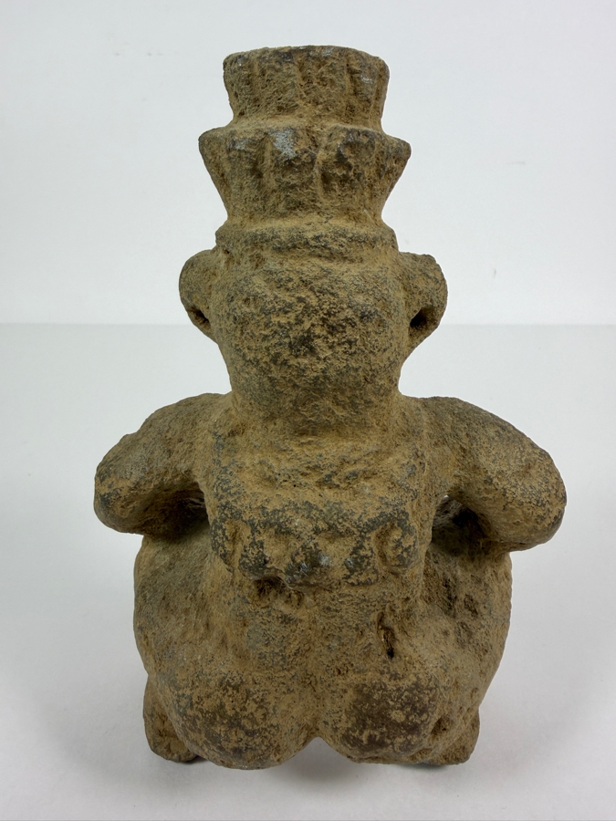 Antique Pre Columbian Costa Rica Atlantic Watershed Volcanic Stone Squatting Anthropomorphic Shaman Sukia Figure 6.5'H [Photo 7]