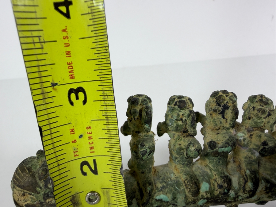 Old Bronze Artifact Sculpture with Multi-Figures Mounting a Mythical Leopard Creature 7W X 2.75H Heavy Weighs 706.1g [Photo 18]