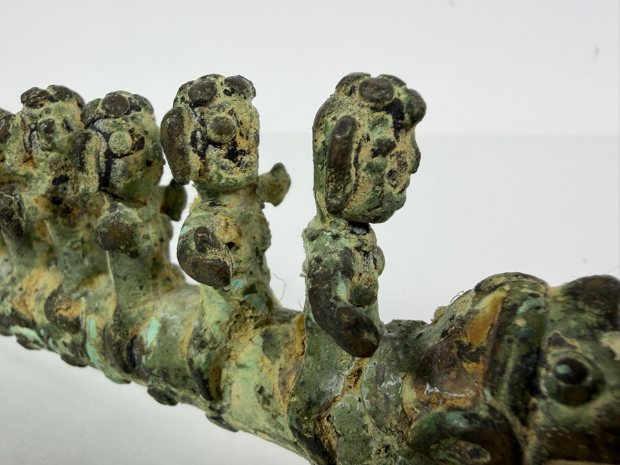 Old Bronze Artifact Sculpture with Multi-Figures Mounting a Mythical Leopard Creature 7W X 2.75H Heavy Weighs 706.1g [Photo 6]