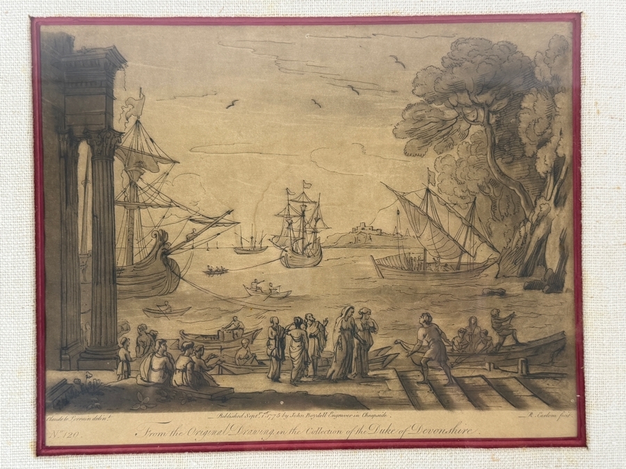 Antique Etching and Mezzotint Print Titled 'Harbour View with Embarkation of Saint Paula' Engraved by Richard Earlom After a Drawing by Claude Lorrain Published in 1775 10 X 8 Framed 18.5 X 14.5 [Photo 4]