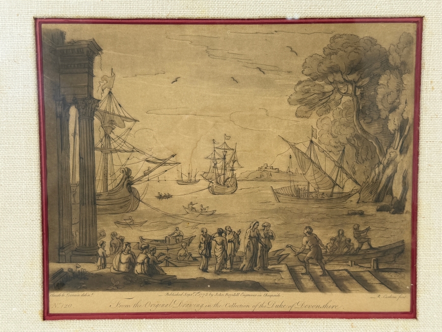 Antique Etching and Mezzotint Print Titled 'Harbour View with Embarkation of Saint Paula' Engraved by Richard Earlom After a Drawing by Claude Lorrain Published in 1775 10 X 8 Framed 18.5 X 14.5 [Photo 2]