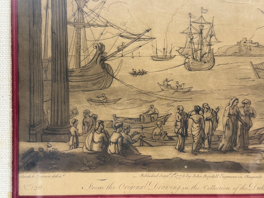 Antique Etching and Mezzotint Print Titled 'Harbour View with Embarkation of Saint Paula' Engraved by Richard Earlom After a Drawing by Claude Lorrain Published in 1775 10 X 8 Framed 18.5 X 14.5 [Photo 5]