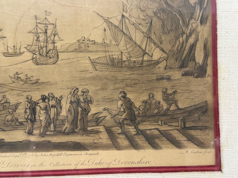 Antique Etching and Mezzotint Print Titled 'Harbour View with Embarkation of Saint Paula' Engraved by Richard Earlom After a Drawing by Claude Lorrain Published in 1775 10 X 8 Framed 18.5 X 14.5 [Photo 6]