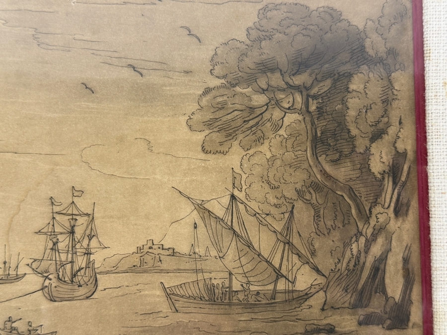 Antique Etching and Mezzotint Print Titled 'Harbour View with Embarkation of Saint Paula' Engraved by Richard Earlom After a Drawing by Claude Lorrain Published in 1775 10 X 8 Framed 18.5 X 14.5 [Photo 7]